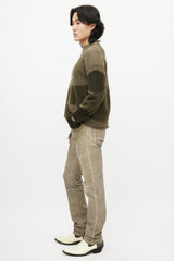 Helmut Lang Green Patchwork Ribbed Sweater