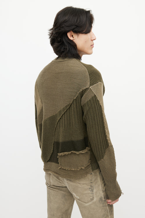 Helmut Lang Green Patchwork Ribbed Sweater