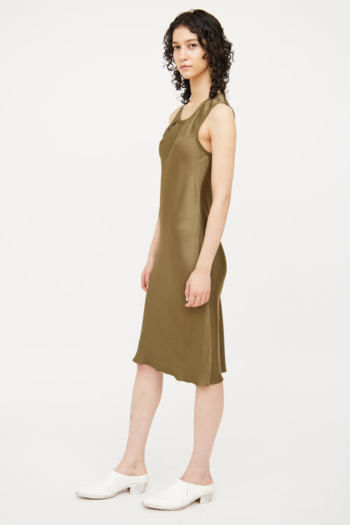 Helmut Lang Green Satin Strappy Sleeveless Dress