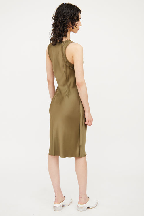 Helmut Lang Green Satin Strappy Sleeveless Dress