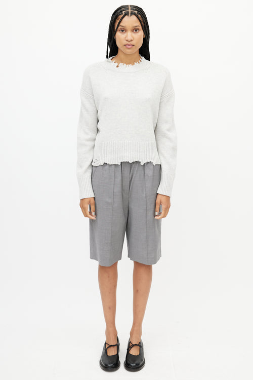 Helmut Lang Grey Distressed Knit Sweater