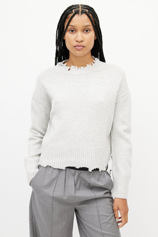 Helmut Lang Grey Distressed Knit Sweater