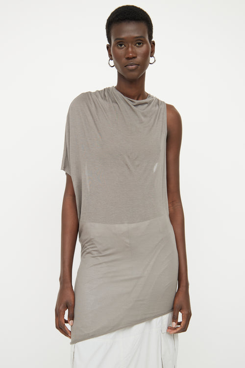 Helmut Lang Grey Asymmetrical Scrunch Top