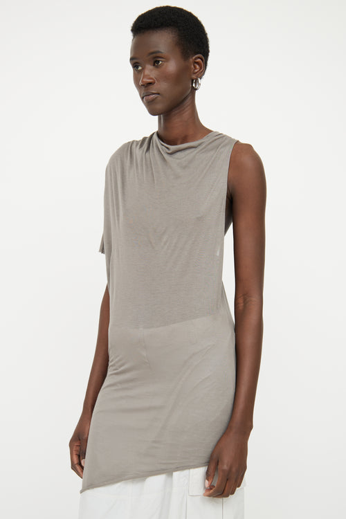 Helmut Lang Grey Asymmetrical Scrunch Top