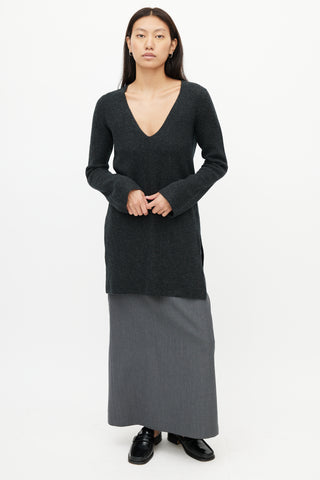 Helmut Lang Grey Wool & Cashmere V-Neck Sweater