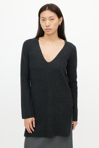 Helmut Lang Grey Wool & Cashmere V-Neck Sweater