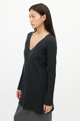 Helmut Lang Grey Wool & Cashmere V-Neck Sweater