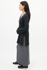 Helmut Lang Grey Wool & Cashmere V-Neck Sweater