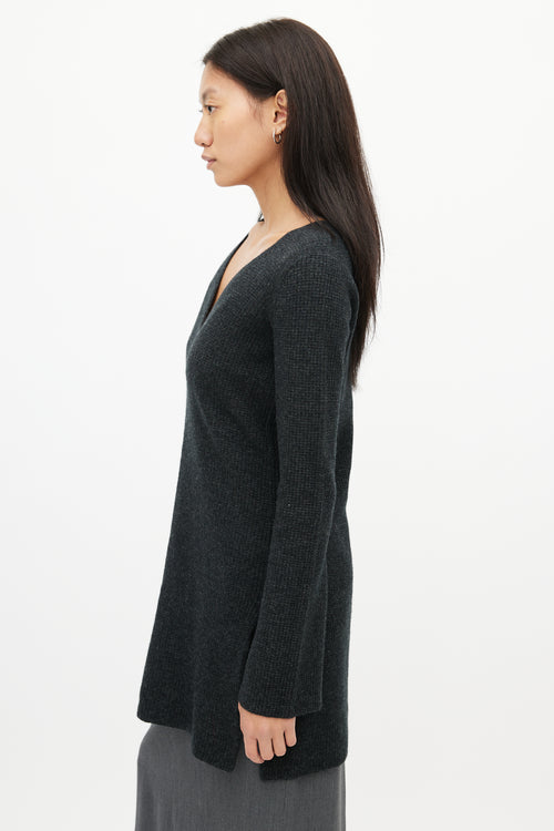 Helmut Lang Grey Wool & Cashmere V-Neck Sweater