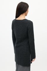 Helmut Lang Grey Wool & Cashmere V-Neck Sweater