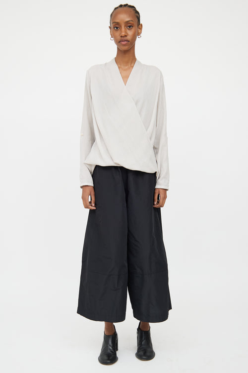 Helmut Lang Grey V Neck Draped Blouse