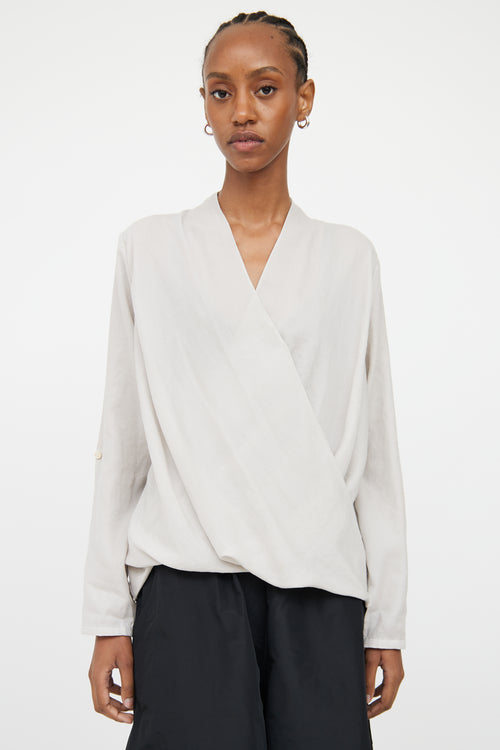 Helmut Lang Grey V Neck Draped Blouse