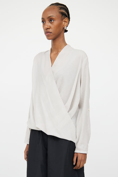 Helmut Lang Grey V Neck Draped Blouse