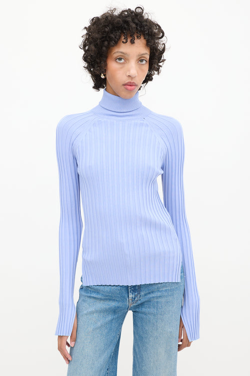 Helmut Lang Light Purple Ribbed Knit Back Cutout Turtleneck Top