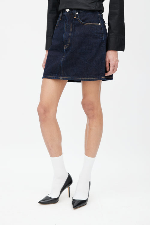Helmut Lang Navy Denim Midi Skirt