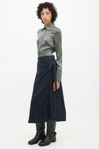 Helmut Lang Navy & White Pinstripe Wrap Skirt