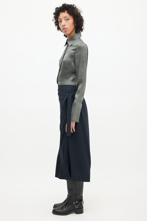 Helmut Lang Navy & White Pinstripe Wrap Skirt