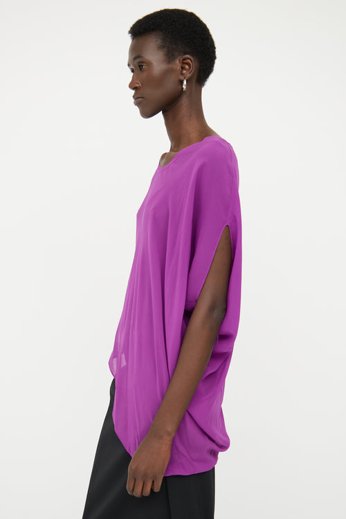 Helmut Lang Purple Silk Sheer Asymmetrical Top