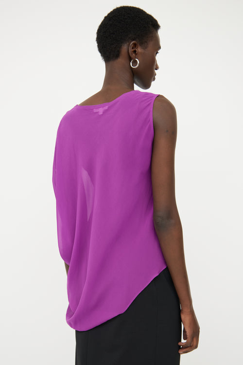 Helmut Lang Purple Silk Sheer Asymmetrical Top