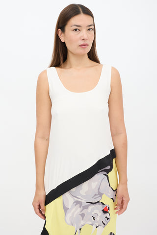 Helmut Lang White & Muticolour Silk Asymmetric Printed Panel Dress