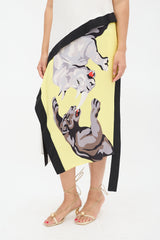 Helmut Lang White & Muticolour Silk Asymmetric Printed Panel Dress