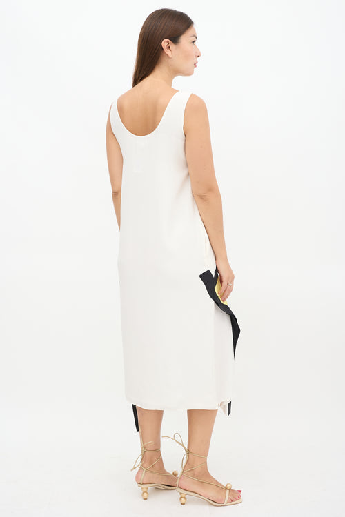 Helmut Lang White & Muticolour Silk Asymmetric Printed Panel Dress