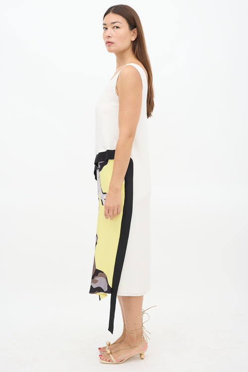 Helmut Lang White & Muticolour Silk Asymmetric Printed Panel Dress