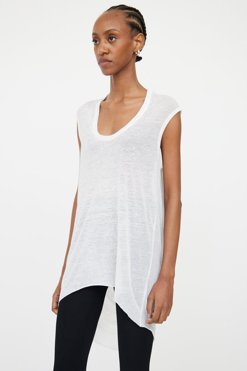 Helmut Lang White High Low Draped Top