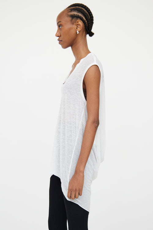 Helmut Lang White High Low Draped Top