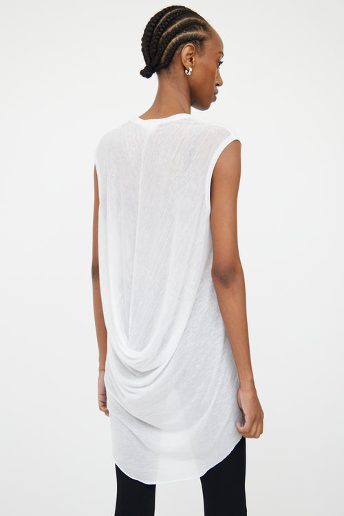 Helmut Lang White High Low Draped Top