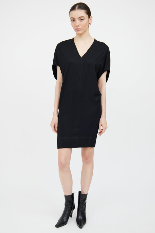 Helmut Lang Black Wool Wing Sleeveless Dress