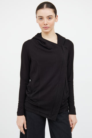 Helmut Lang Black Asymmetrical Zip Hood Top