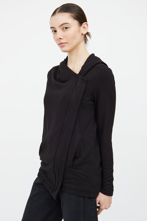 Helmut Lang Black Asymmetrical Zip Hood Top