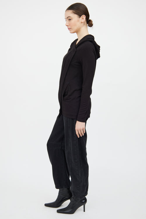 Helmut Lang Black Asymmetrical Zip Hood Top