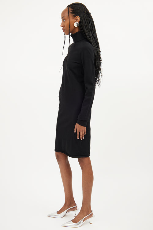 Helmut Lang Black Ribbed Turtleneck Dress