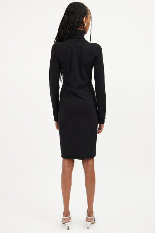 Helmut Lang Black Ribbed Turtleneck Dress