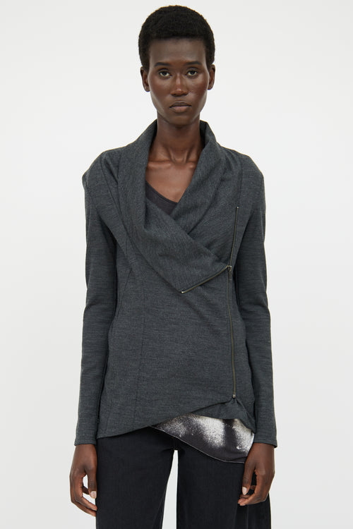 Helmut Lang Grey Wool Asymmetrical Cardigan