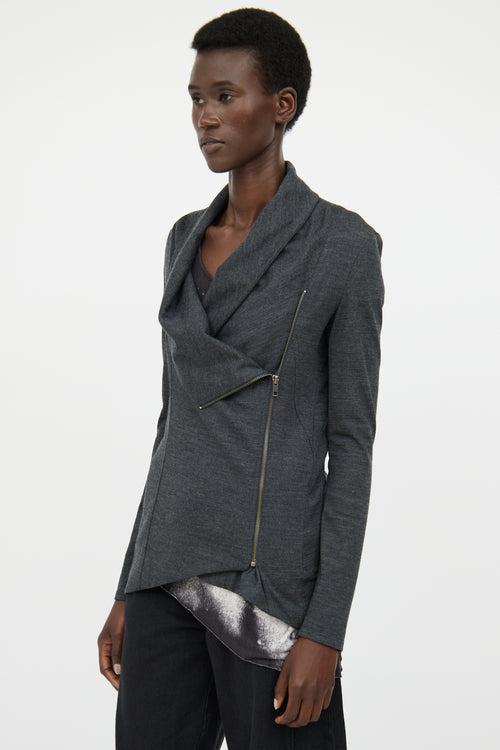 Helmut Lang Grey Wool Asymmetrical Cardigan