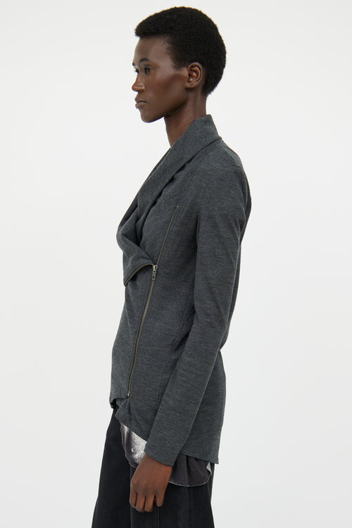 Helmut Lang Grey Wool Asymmetrical Cardigan