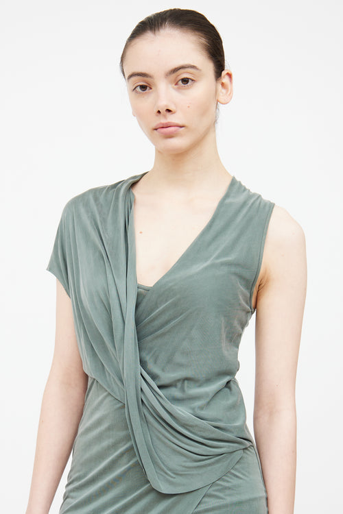 Helmut Lang Green Draped Midi Dress