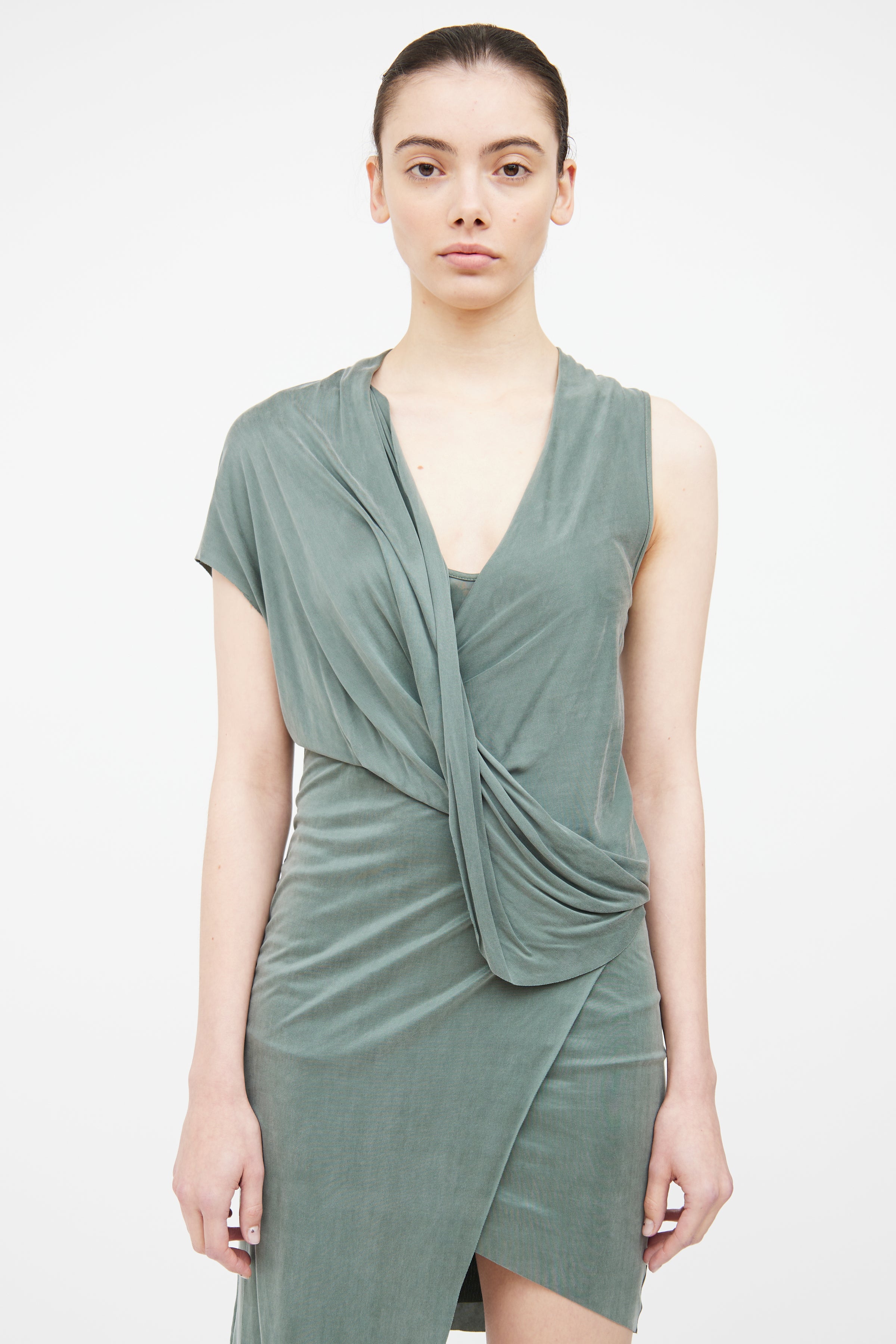 Helmut Lang // Green Draped Midi Dress VSP Consignment Helmut Lang // Green Draped Midi Dress VSP Consignment