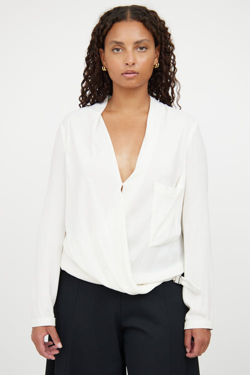 Helmut Lang Cream Drape Buckle Top