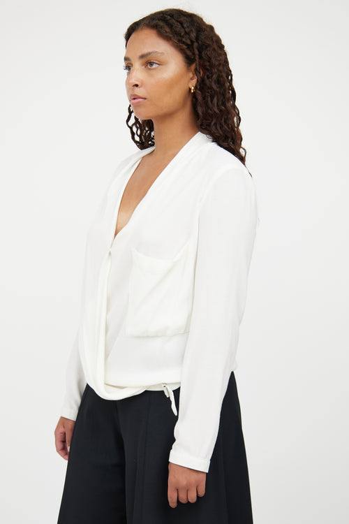 Helmut Lang Cream Drape Buckle Top