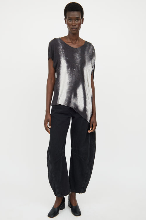 Helmut Lang Grey & White Printed Top