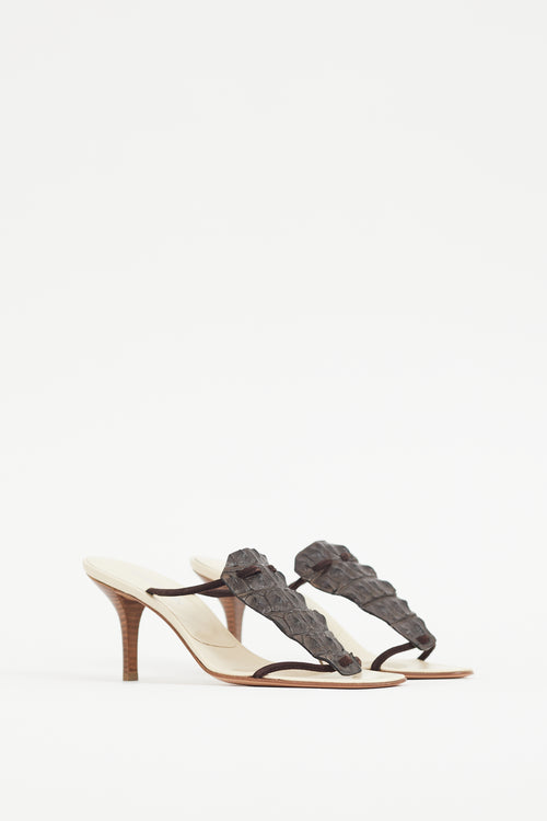 Helmut Lang White & Brown Leather Textured Sandal