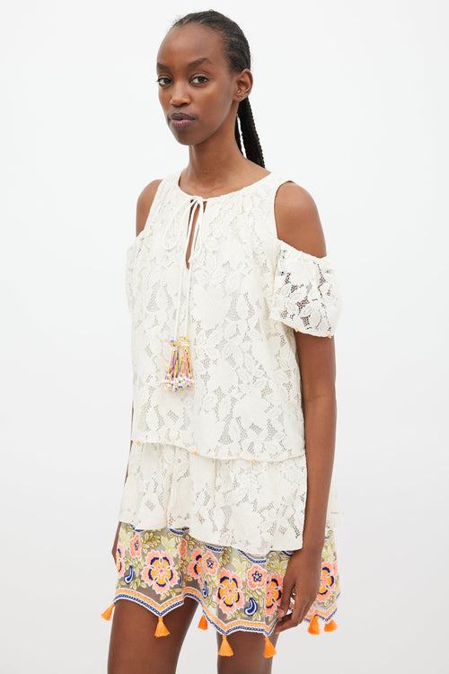 Hemant & Nandita White Lace & Neon Embroidery Dress