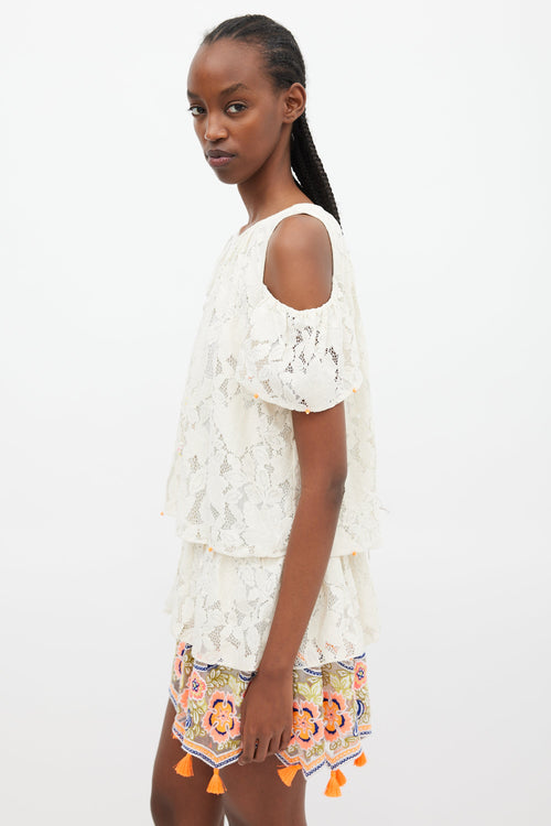 Hemant & Nandita White Lace & Neon Embroidery Dress