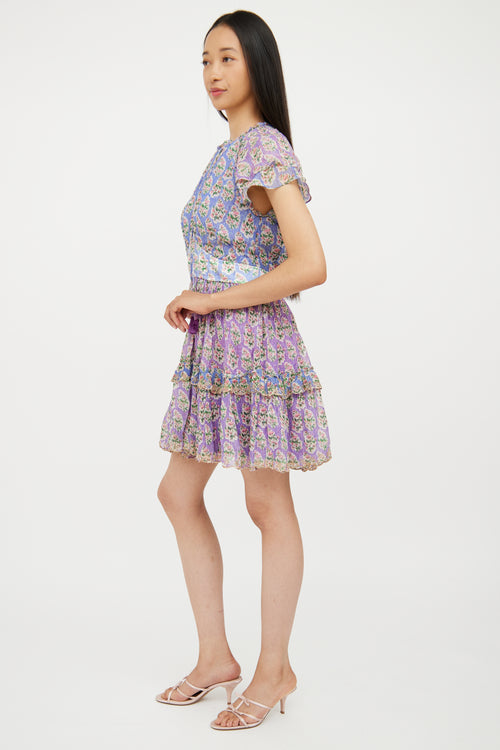 Hemant & Nandita Purple & Multi Floral Ruffled Dress