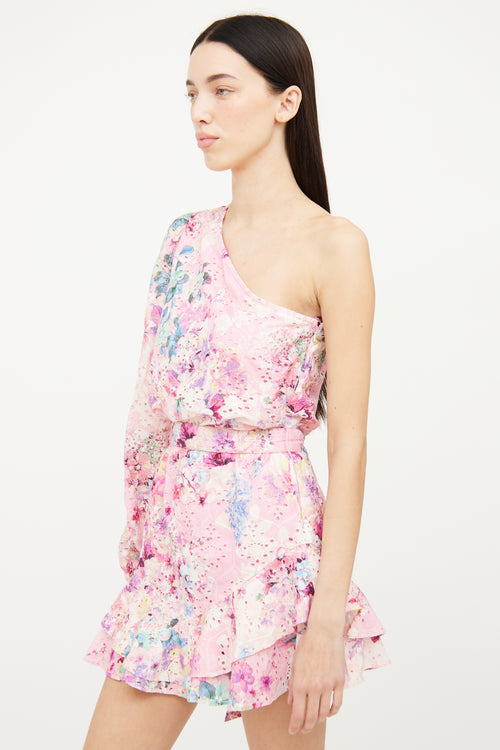 Hemant & Nadita Pink & Multicolour Eyelet One Shoulder Dress