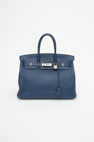 Hermès 2010 Bleu De Malte Clemence Birkin 35 Bag